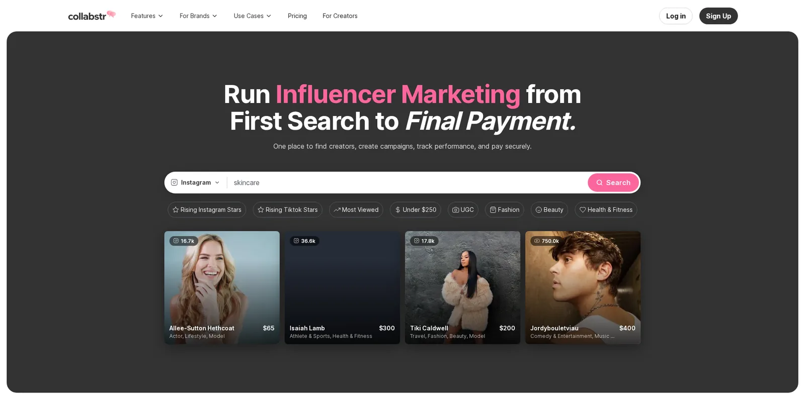 Collabstr homepage screenshot