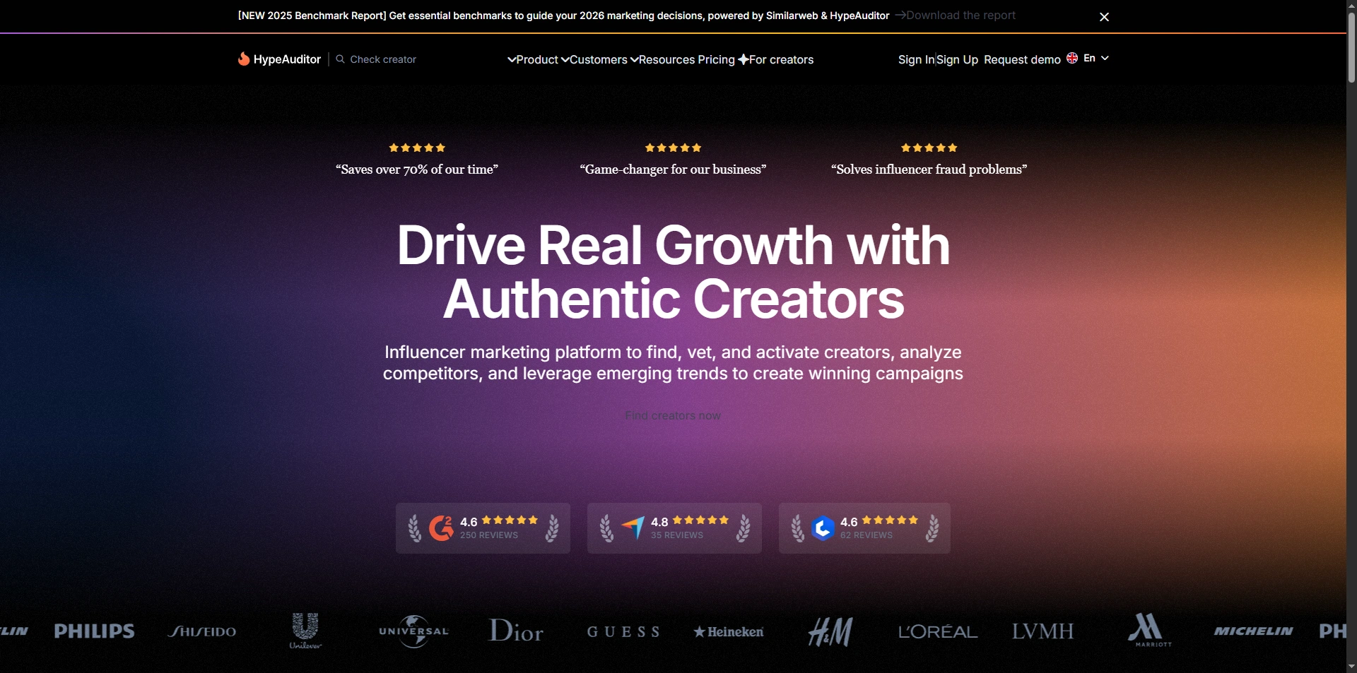 HypeAuditor homepage, the platform most teams compare first when shopping for creator analytics tools