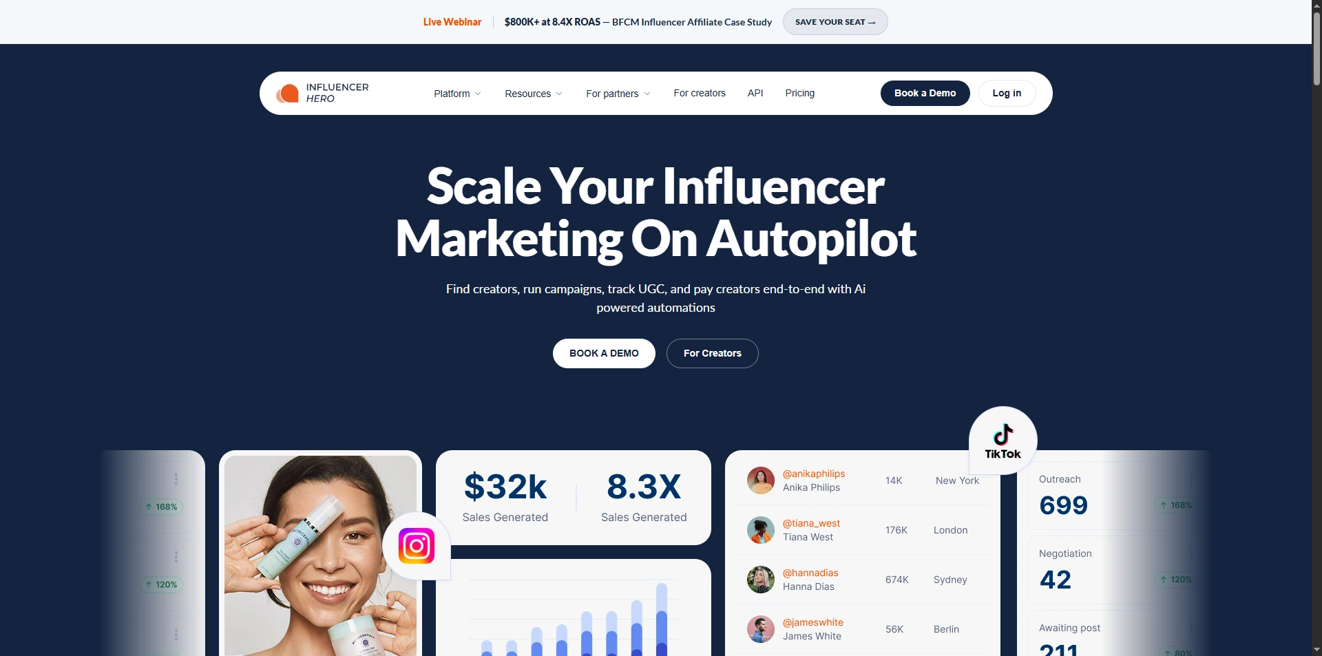 Influencer Hero homepage, the outreach and seeding platform teams compare against lighter discovery tools
