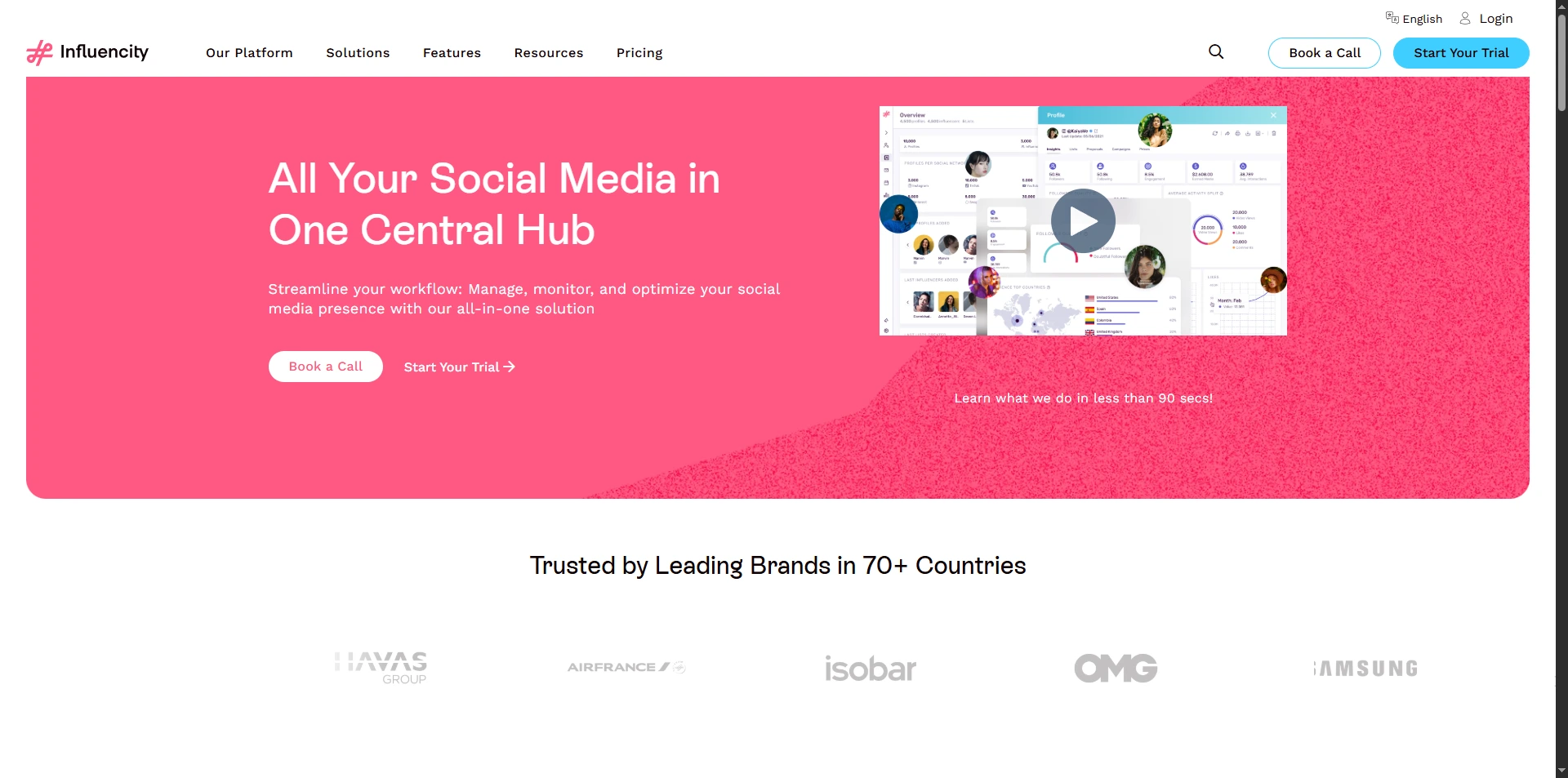 Influencity homepage, the creator platform built around agency client workspaces