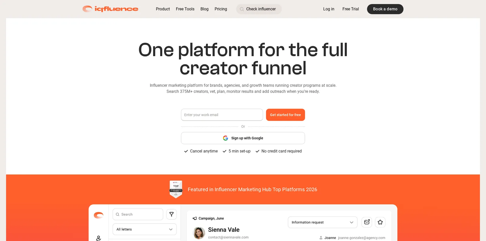 IQFluence homepage, the creator discovery platform closest in scope to Leewou