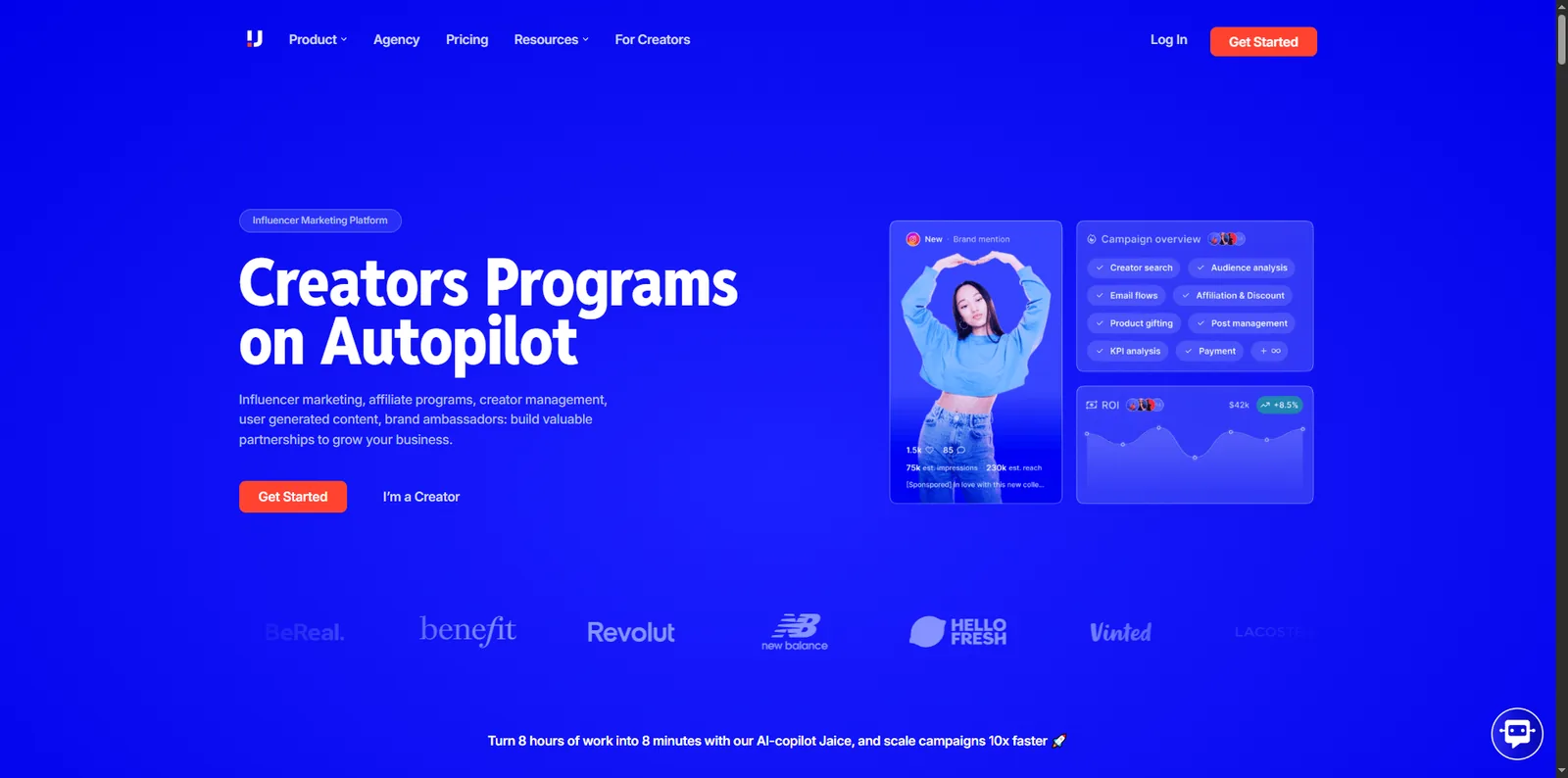 Upfluence homepage screenshot