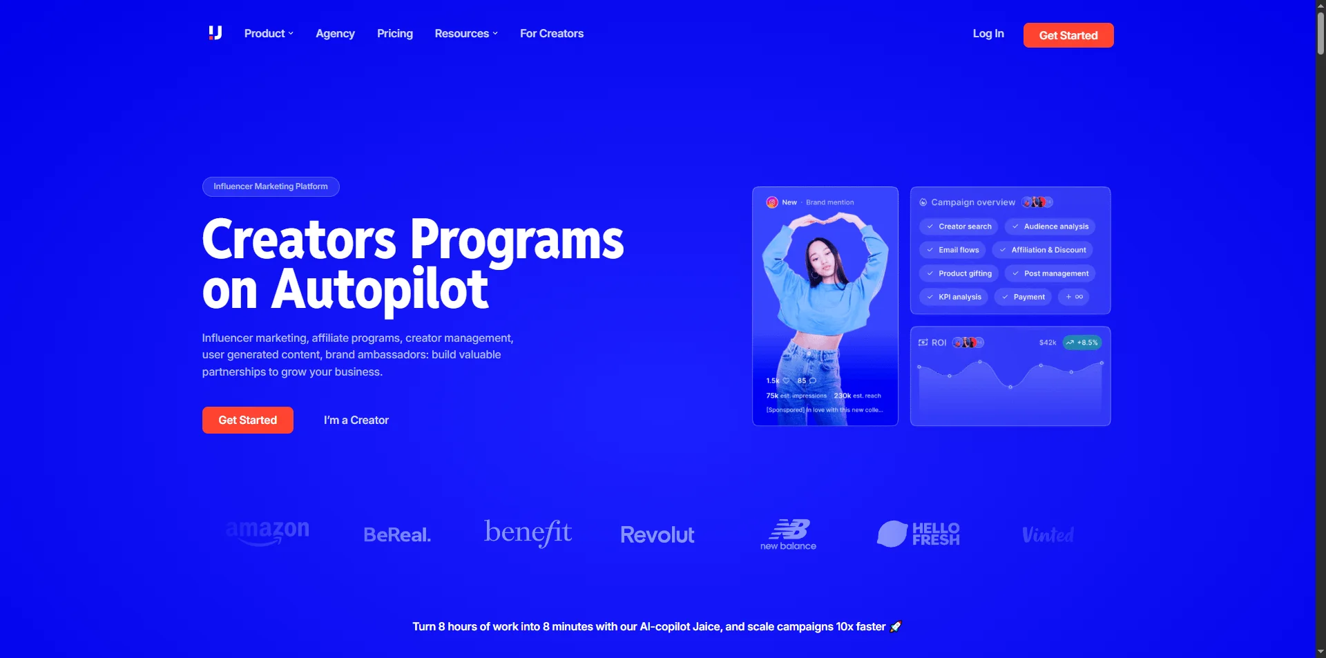 Upfluence homepage screenshot
